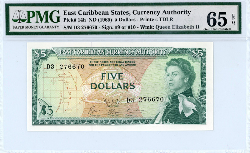 East Caribbean States
Currency Authority
5 Dollar, ND (1965)
S/N D3 276670
Water...