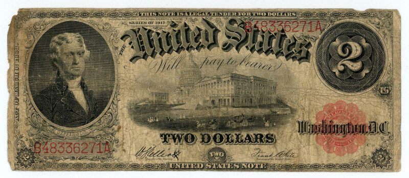 USA
Legal Tender
$2 1917
S/N B48336271A pp C
Signatures of Elliott and White
Fr....