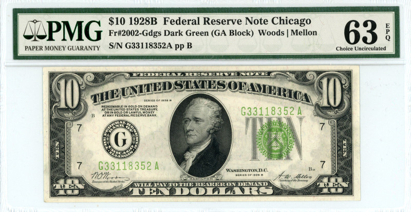 USA
Federal Reserve Note Chicago
$10 1928B
S/N G33118352A pp B
Signatures of Woo...