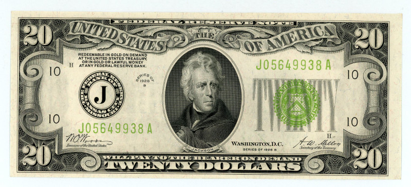 USA
Federal Reserve Note Kansas City
$20 1928B
S/N J05649938A pp H
Signatures of...