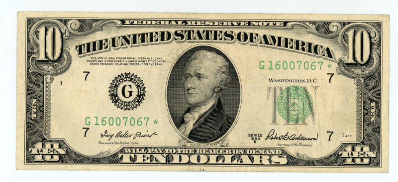 USA
Federal Reserve Note Chicago
$10 1950B
S/N G16007067* pp I
Signatures of Pri...