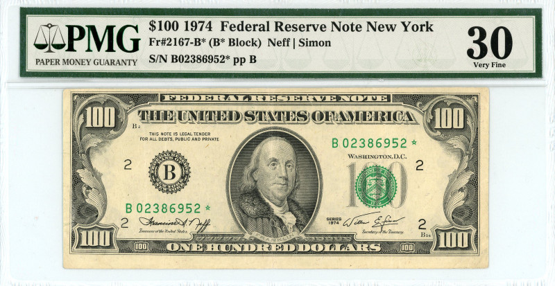 USA
Federal Reserve Note New York
$100 1974
S/N B02386952* pp B
Signatures of Ne...