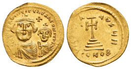 HERACLIUS with HERACLIUS CONSTANTINE.(610-641 AD).Constantinople.Solidus.

Obv : δδ NN ҺЄRACLIЧS ЄT ҺЄRA CONST P P AV.
Crowned and draped facing busts...