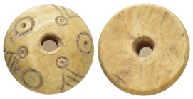 ANCIENT SPINDLE WHORL.(8th-12th century).Bone.

Condition : Good very fine.

Weight :4.46 gr
Diameter : 21 mm