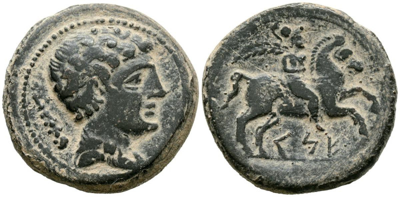 CESE (Tarragona). As. (Ae. 15,53g/28mm). 120-20 a.C. (FAB-2277). Anv: Cabeza mas...