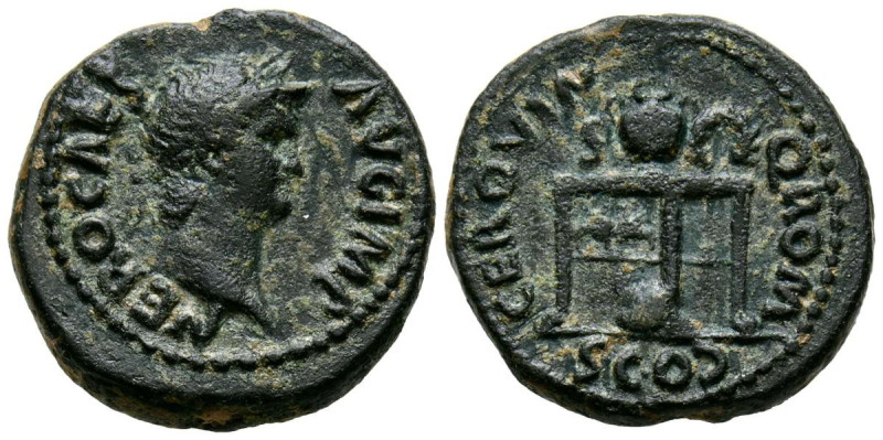 NERON. Semis. (Ae. 4,37g/18mm). 64 d.C. Roma. (RIC 234). Anv: Cabeza laureada de...