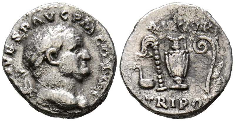 VESPASIANO. Denario. (Ar. 2,96g/18mm). 72-73 d.C. Roma. (RIC 356). Anv: Cabeza l...