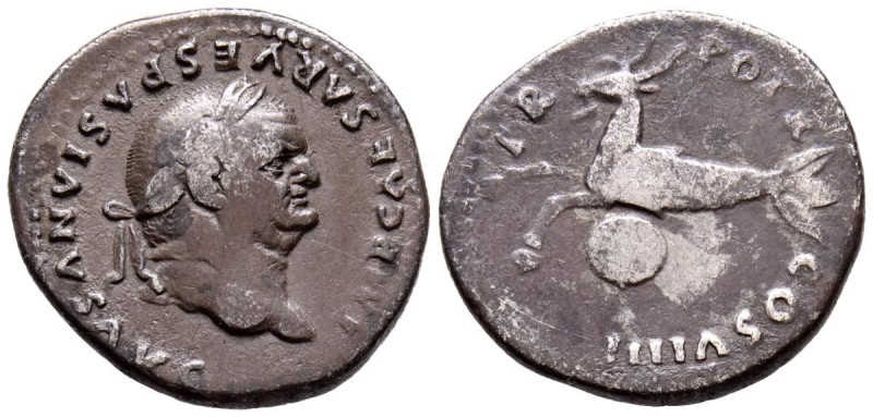 VESPASIANO. Denario. (Ar. 2,76g/19mm). 79 d.C. Roma. (RIC 1058). Anv: Cabeza lau...