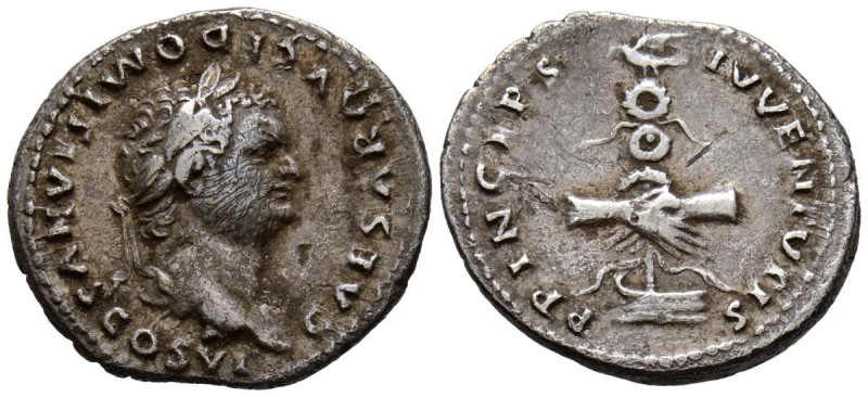 DOMICIANO. Denario. (Ar. 3,06g/20mm). 79 d.C. Roma. (RIC 1081). Anv: Cabeza laur...