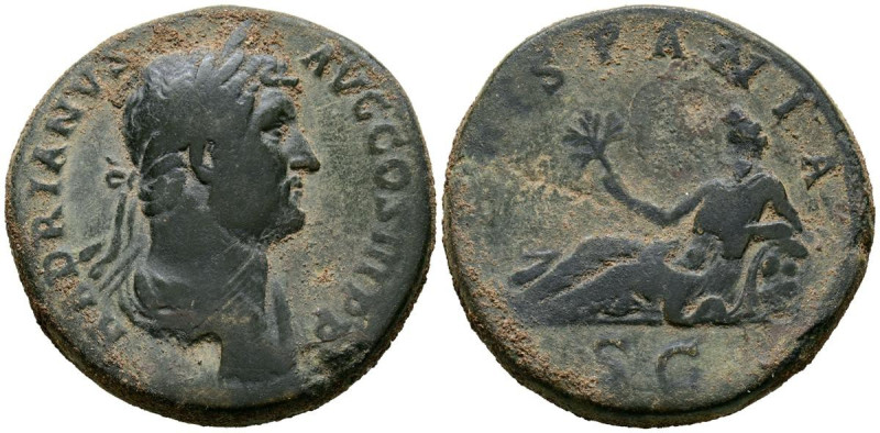 ADRIANO. Sestercio. (Ae. 28,32g/33mm). 134-138 d.C. Roma. (RIC 851). Anv: Busto ...