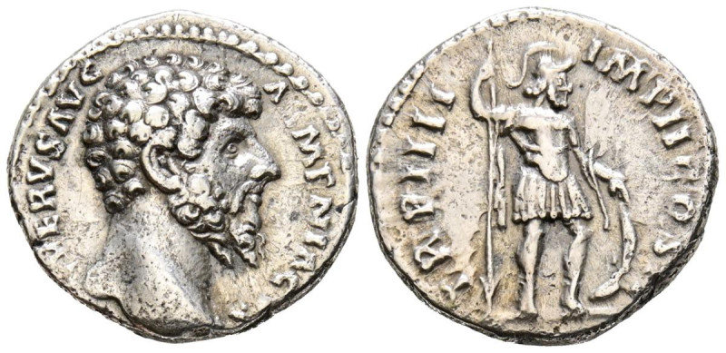 LUCIO VERO. Denario. (Ar. 3,14g/17mm). 165 d.C. Roma. (RIC 528). Anv: Cabeza de ...