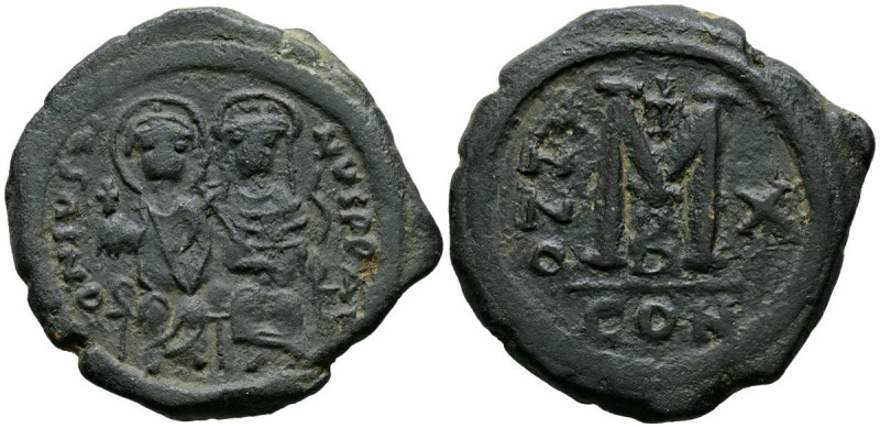 JUSTINIANO I. Follis. (Ae. 13,38g/32mm). 574-575 d.C. (Año 10). Constantinopla. ...