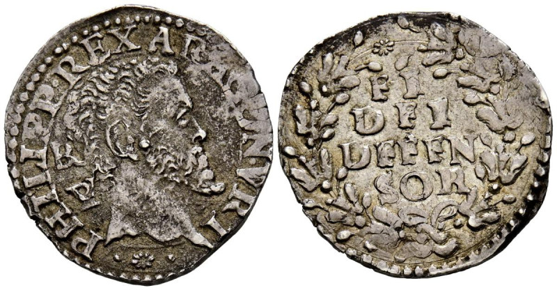 FELIPE II (1556-1598). Carlino (Ar. 3,00g/22mm). S/D. Nápoles IBR/VP. (Vicenti-3...