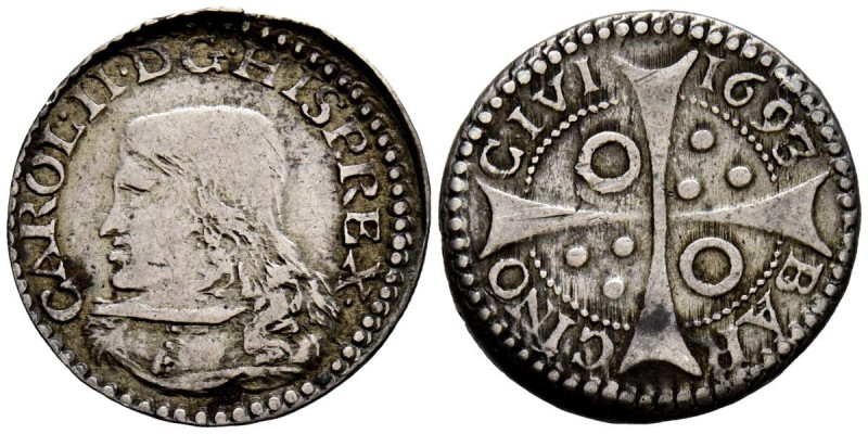 CARLOS II (1665-1700). 1 Croat. (Ar. 2,43g/21mm). 1693. Barcelona. (Cal-2019-211...