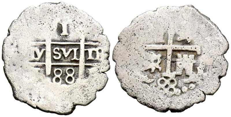 CARLOS II (1665-1700). 1 Real. (Ar. 2,95g/22mm). 1688. Potosí VR. (Cal-2019-281)...