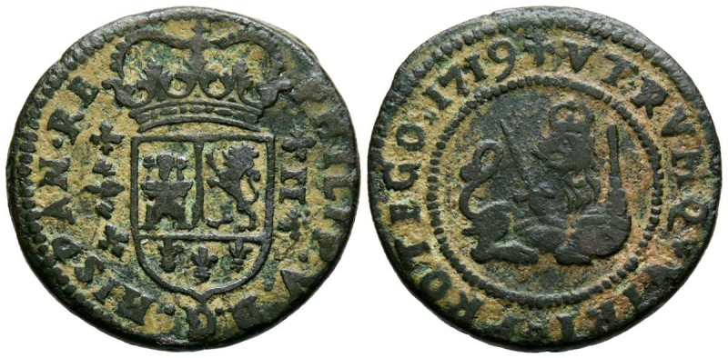 FELIPE V (1700-1746). 2 Maravedís (Ae. 4.43g / 22mm). 1719. Valencia. (Cal-2019-...