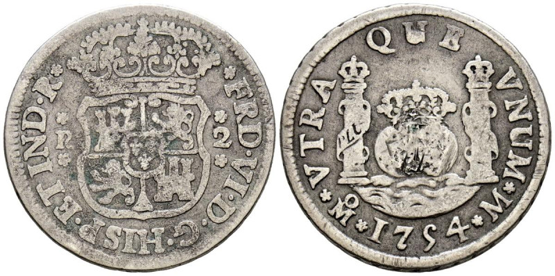 FERNANDO VI (1746-1759). 2 Reales. (Ar. 6,21g/ 27mm). 1754. México M. (Cal-2019-...