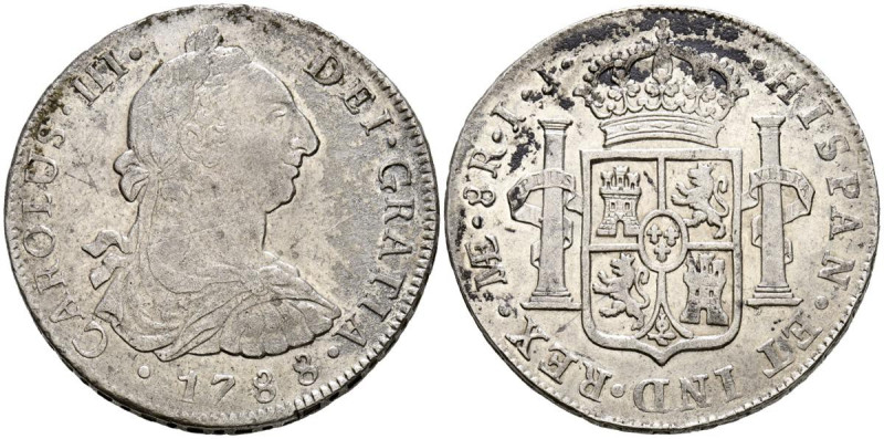 CARLOS III (1759-1788). 8 Reales. (Ar. 26,82g/40mm). 1788. Lima IJ. (Cal-2019-10...