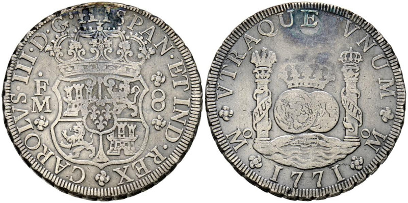 CARLOS III (1759-1788). 8 Reales. (Ar. 26,75g/40mm). 1771. México MF. (Cal-2019-...