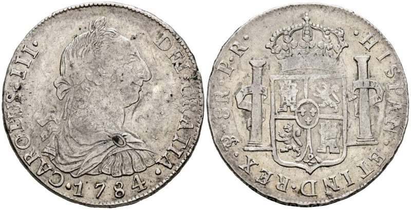 CARLOS III (1759-1788). 8 Reales. (Ar. 26,78g/39mm). 1784. Potosí PR. (Cal-2019-...