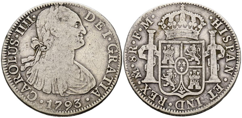 CARLOS IV (1788-1808). 8 Reales. (Ar. 26,80g/39mm). 1793. México FM. (Cal-2019-9...