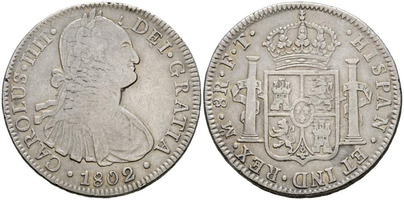 CARLOS IV (1788-1808). 8 Reales. (Ar. 26,80g/40mm). 1802. México FT. (Cal-2019-9...