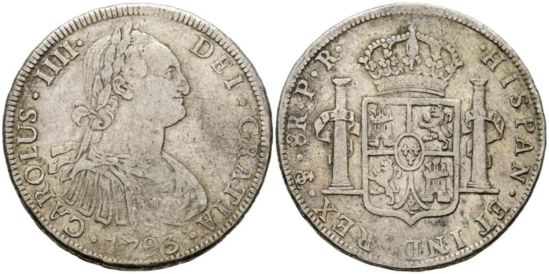 CARLOS IV (1788-1808). 8 Reales (Ar. 26,83g/41mm). 1793. Potosí PR. (Cal-2019-99...