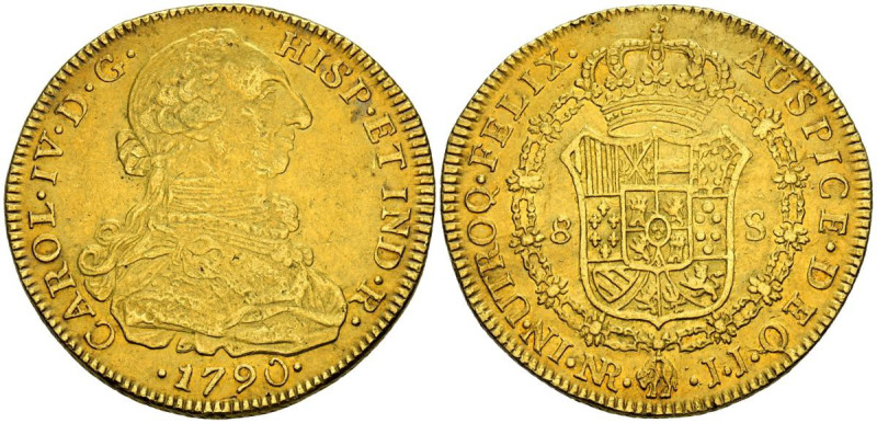 CARLOS IV (1788-1808). 8 Escudos. (Au. 27,04g/38mm). 1790. Santa Fe de Nuevo Rei...