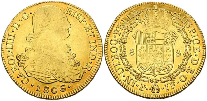 CARLOS IV (1788-1808). 8 Escudos. 1806. Popayán JF. (Cal-2019-1686). MBC+/EBC-. ...