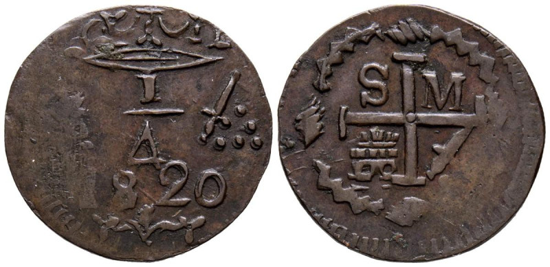 FERNANDO VII (1808-1833). Cuarto (Ae. 1,69g/21mm). 1820. Santa Marta. (Cal-2019-...