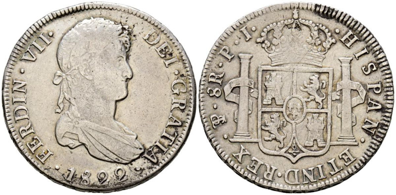 FERNANDO VII (1808-1833). 8 Reales. (Ar. 26,57g/39mm). 1822. Potosí PJ. (Cal-201...