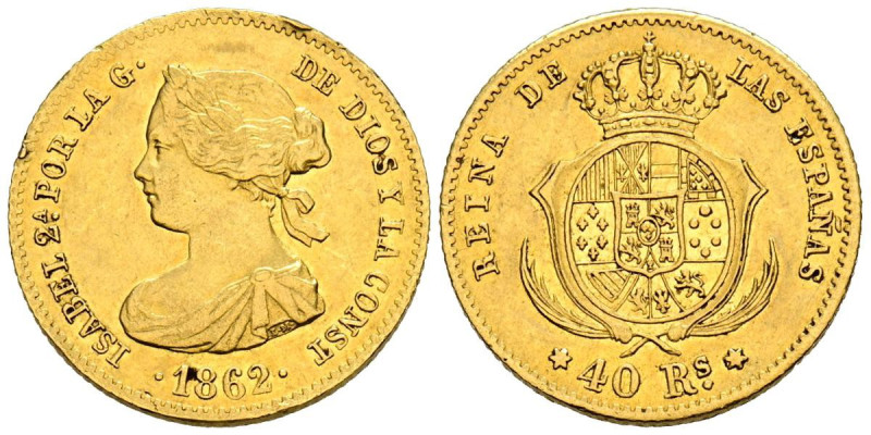 ISABEL II (1833-1868). 40 Reales. (Au. 3,34g/18mm). 1862. Madrid. (Cal-2019-681)...