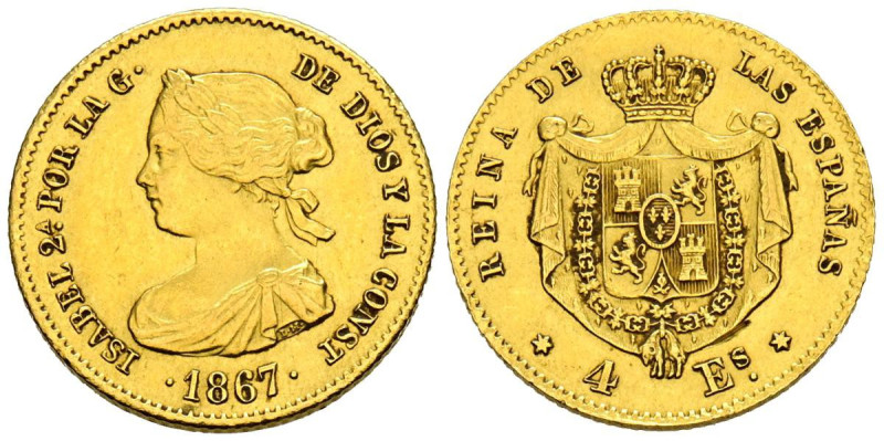 ISABEL II (1833-1868). 4 Escudos. (Au. 3,36g/18mm). 1867. Madrid. (Cal-2019-691)...