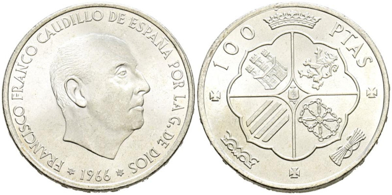 ESTADO ESPAÑOL (1936-1975). 100 Pesetas. (Ar. 18,81g/34mm). 1966 *19-68. Madrid....