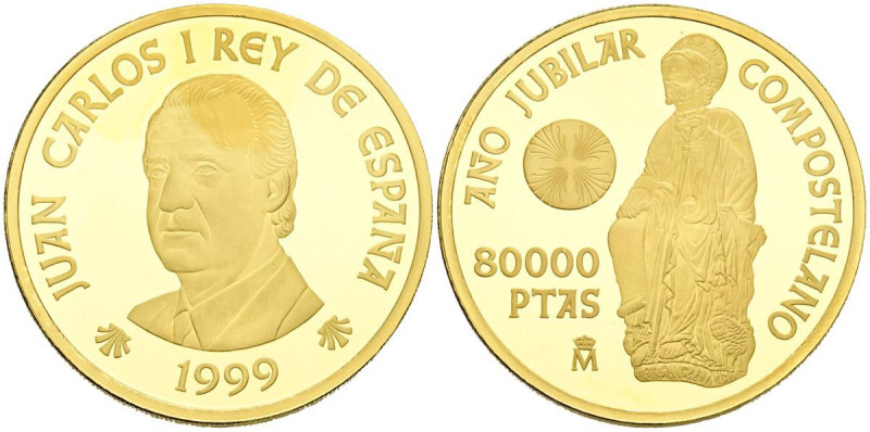 JUAN CARLOS I (1975-2014). 80.000 Pesetas. (Au. 27,00g/38mm). Año Jubilar Compos...