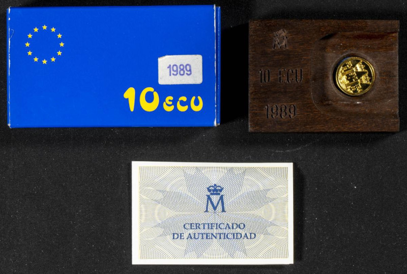 JUAN CARLOS I (1975-2014). 10 Ecu. (Au. 3,45g/16mm). 1989. FNMT. FDC. Incluye es...