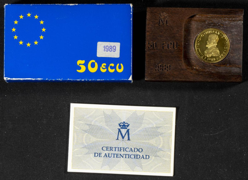 JUAN CARLOS I (1975-2014). 50 Ecu. (Au. 17,27g/28mm). 1989. FNMT. FDC. Incluye e...