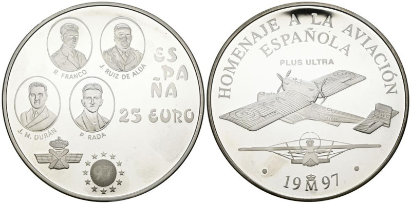 JUAN CARLOS I (1975-2014). 25 Euro. (Ar. 168,75g/73mm). Serie Aviación Española....