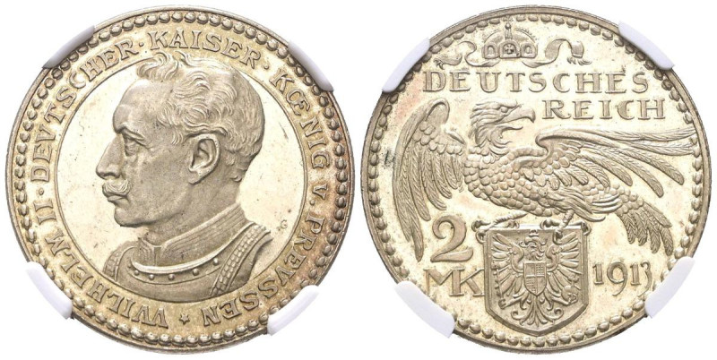 ALEMANIA. 2 Mark. (Cu-Plateada. 9,20g/28mm)*. 1913. Guillermo II. Sin marca de c...