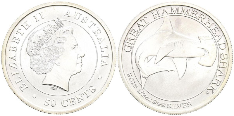 AUSTRALIA. 50 Cents. (Ar. 15,95g/32mm). 2015. Perth P. Tiburón Martillo. (Km#300...