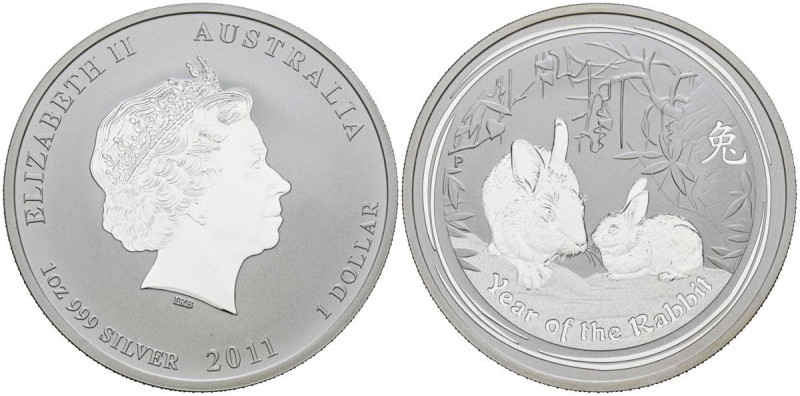 AUSTRALIA. 1 Dollar. (Ar. 31,96g/45mm). 2011. Perth P. Serie Lunar II: Conejos. ...