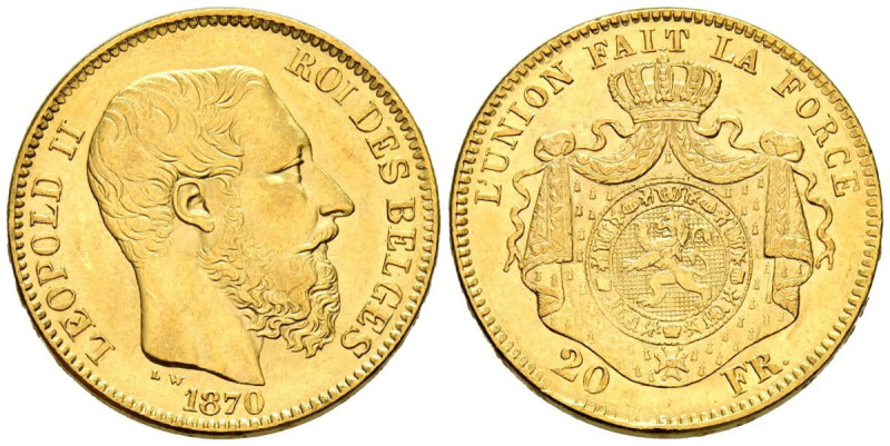 BELGICA, Leopoldo II (1865-1909). 20 Francos. 1869. Bruselas. (Km#32). MBC.