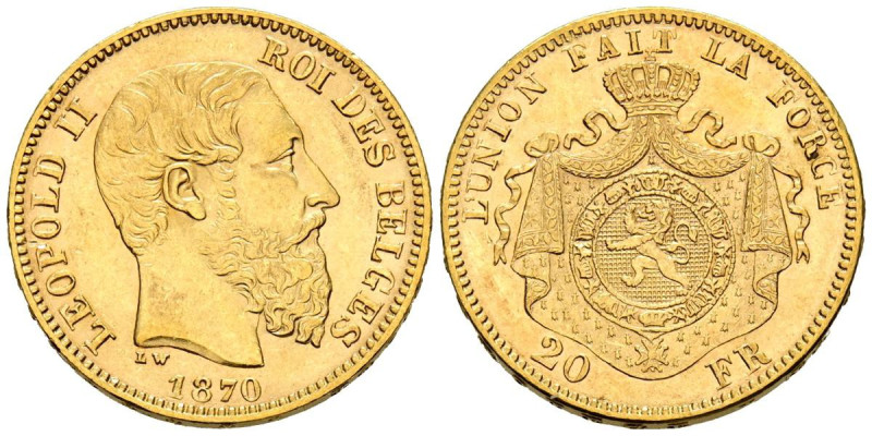 BELGICA, Leopoldo II (1865-1909). 20 Francos. 1870. Bruselas. (Km#32). MBC+.