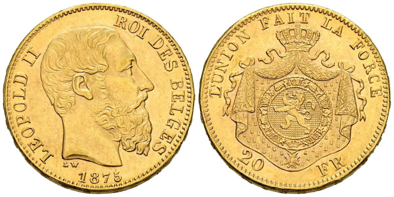 BELGICA, Leopoldo II (1865-1909). 20 Francos. 1875. Bruselas. (Km#37). MBC+.