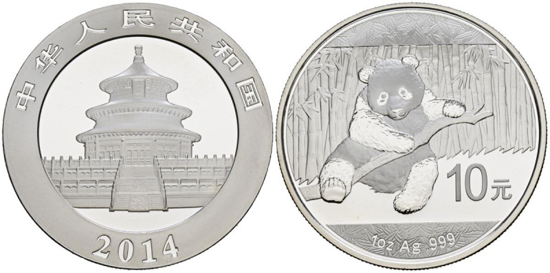 CHINA. 10 Yuan (Ar. 31,176g/40mm). 2014. Serie Panda. SC.