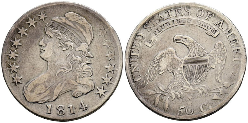 ESTADOS UNIDOS. 1/2 Dollar (Ar. 13,26g/32mm). 1814. Philadelphia (Sin marca de c...