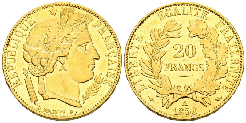 FRANCIA, Segunda República (1848-1852). 20 Francos. 1850. París A. (Km#762). MBC...