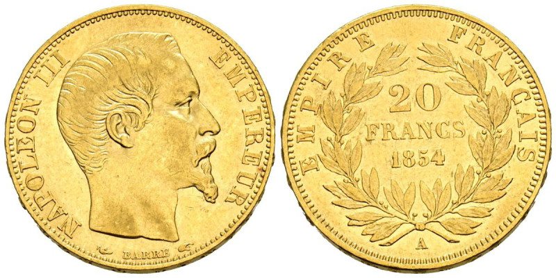 FRANCIA, Napoleón III (1852-1870). 20 Francos. 1854. París A. (Km#781.1). MBC-....