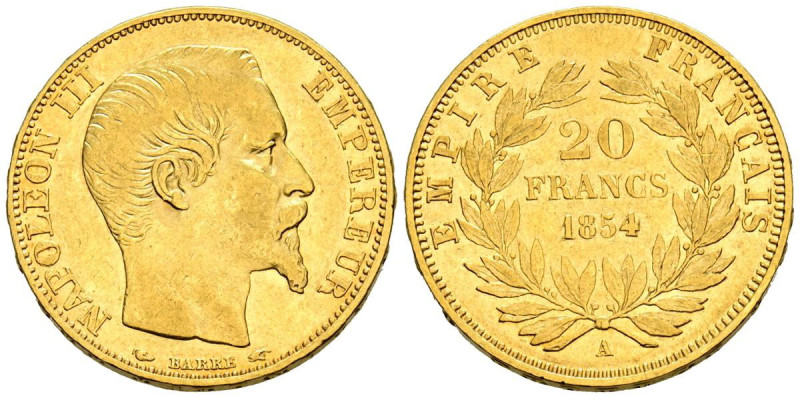 FRANCIA, Napoleón III (1852-1870). 20 Francos. 1854. París A. (Km#781.1). MBC-....