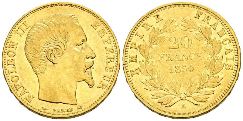 FRANCIA, Napoleón III (1852-1870). 20 Francos. 1854. París A. (Km#781.1). MBC-....